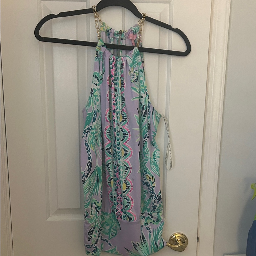 Lilly Pulitzer Pastel Floral Top with Gold Chain